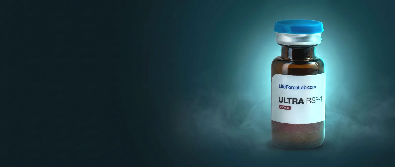 A vial of Ultra RSF (Regenerative Signaling Factors) lit against a dark background.